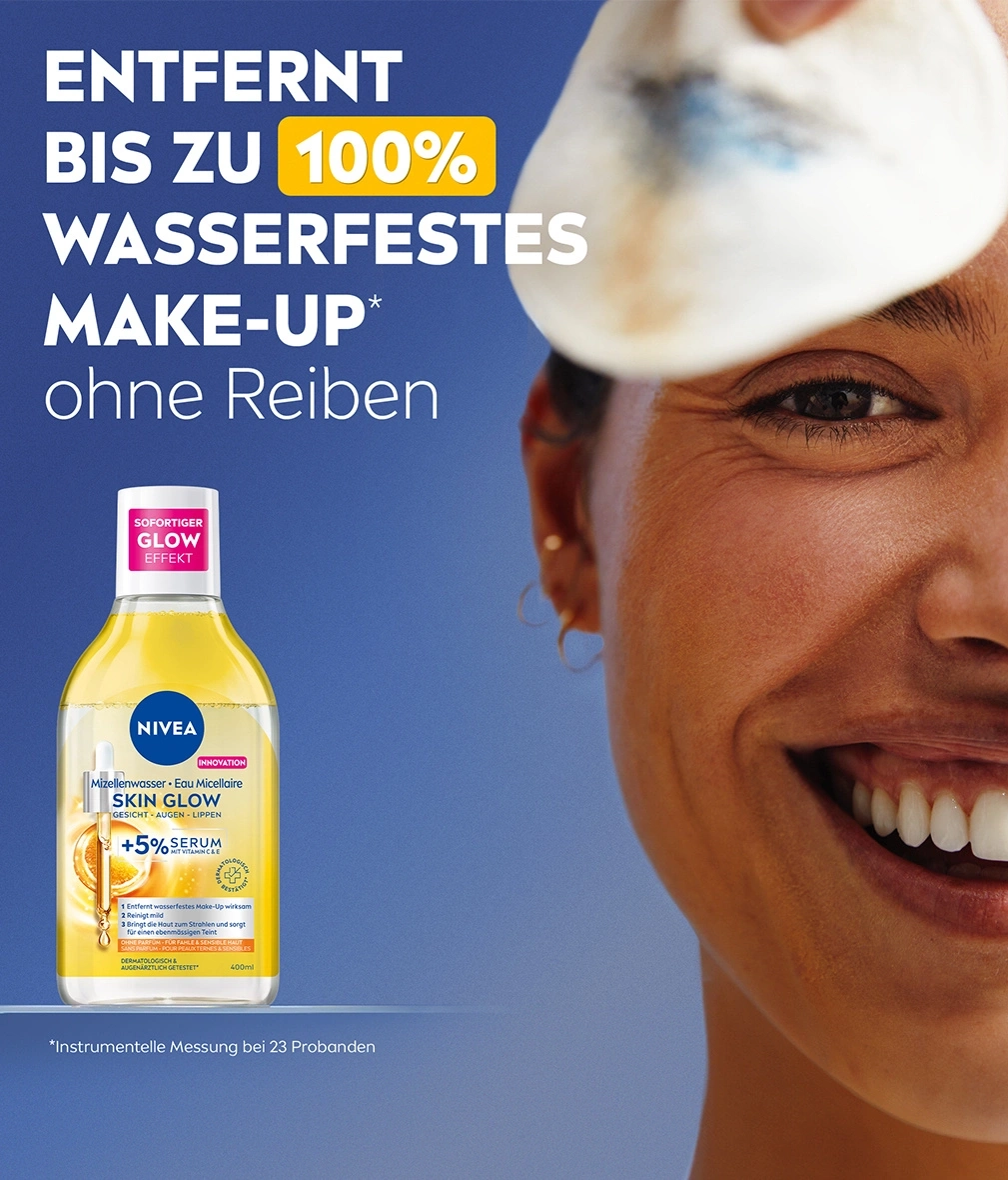 Nivea Skin Glow Mizellenwasser entfernt wasserfestes Make-up
