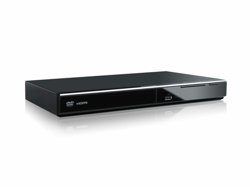 Schwarzer DVD-Player mit HDMI-Anschluss und USB-Anschluss, reflektierend