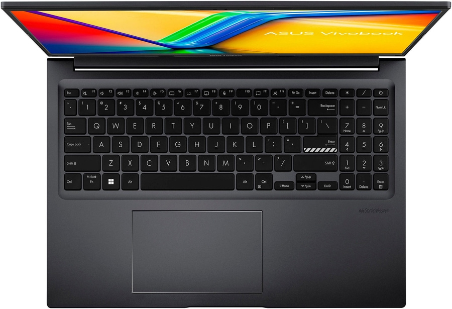 ASUS Vivobook Laptop, Tastatur, Bildschirm, geöffnet, schwarz, grau, Tasten, Enter, Backspace, Fn, Ctrl, Alt