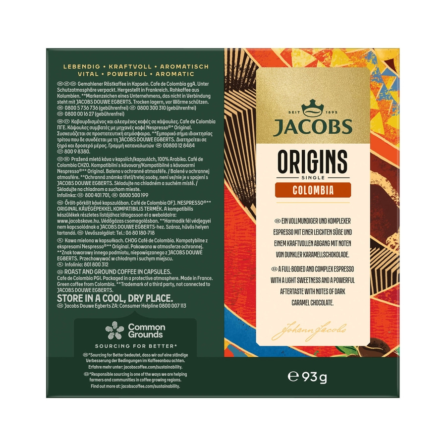JACOBS Kapseln Origins 9 Colombia Nespresso®* kompatible Kaffeekapseln 10 x 18