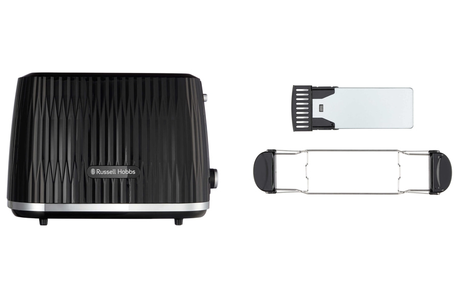 Schwarzer Toaster mit Zubehör, isoliert auf weißem Hintergrund, Russell Hobbs