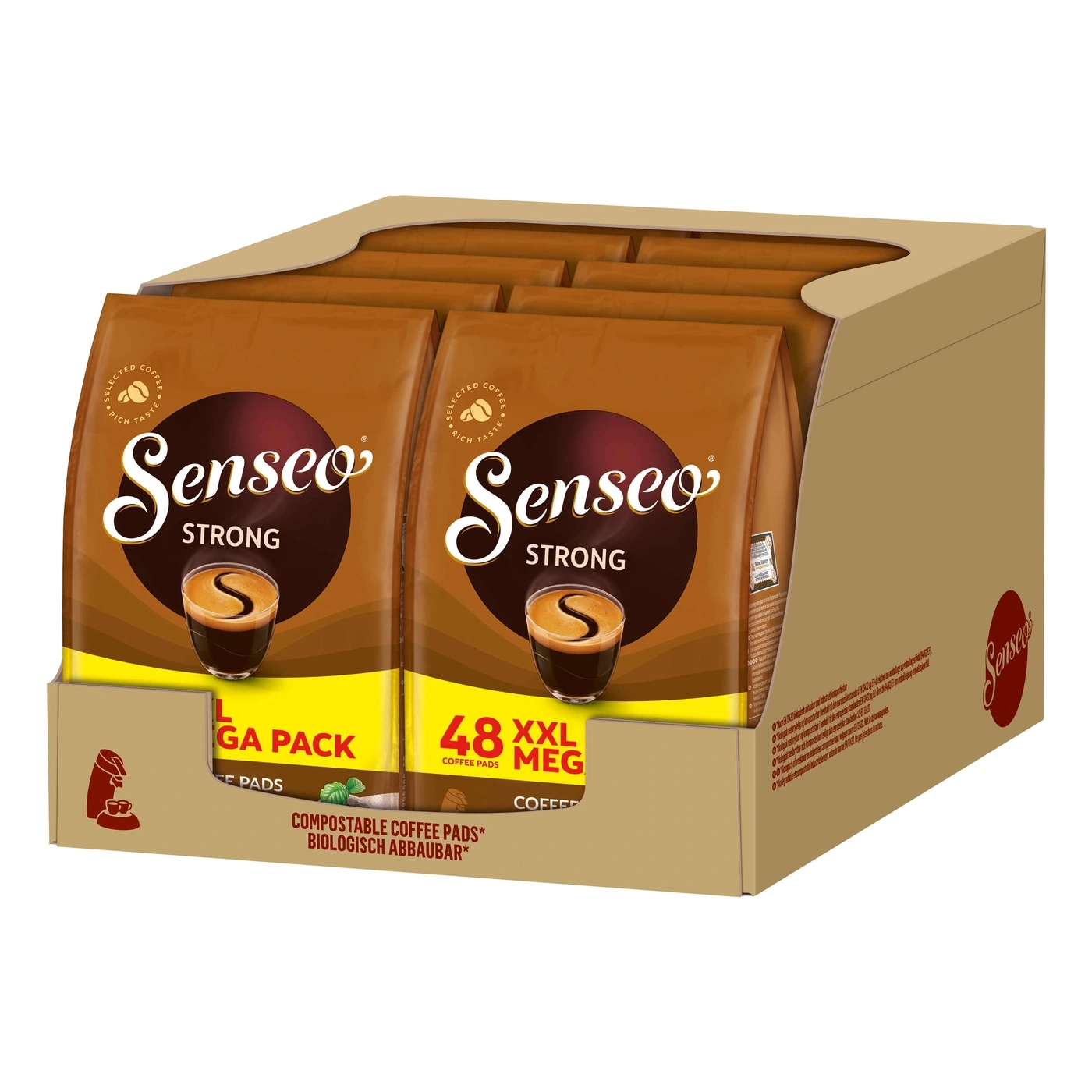 Senseo Kaffee Pads Packung, stark, 48 XXL, kompostierbar, biologisch abbaubar, Kaffee