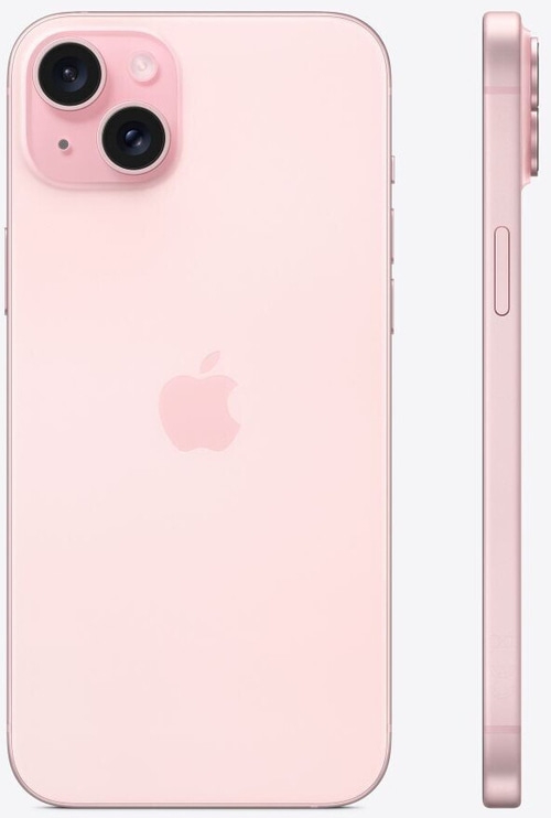 Rosa iPhone 13, Nahaufnahme der Kamera und des Apple-Logos auf der Rückseite.