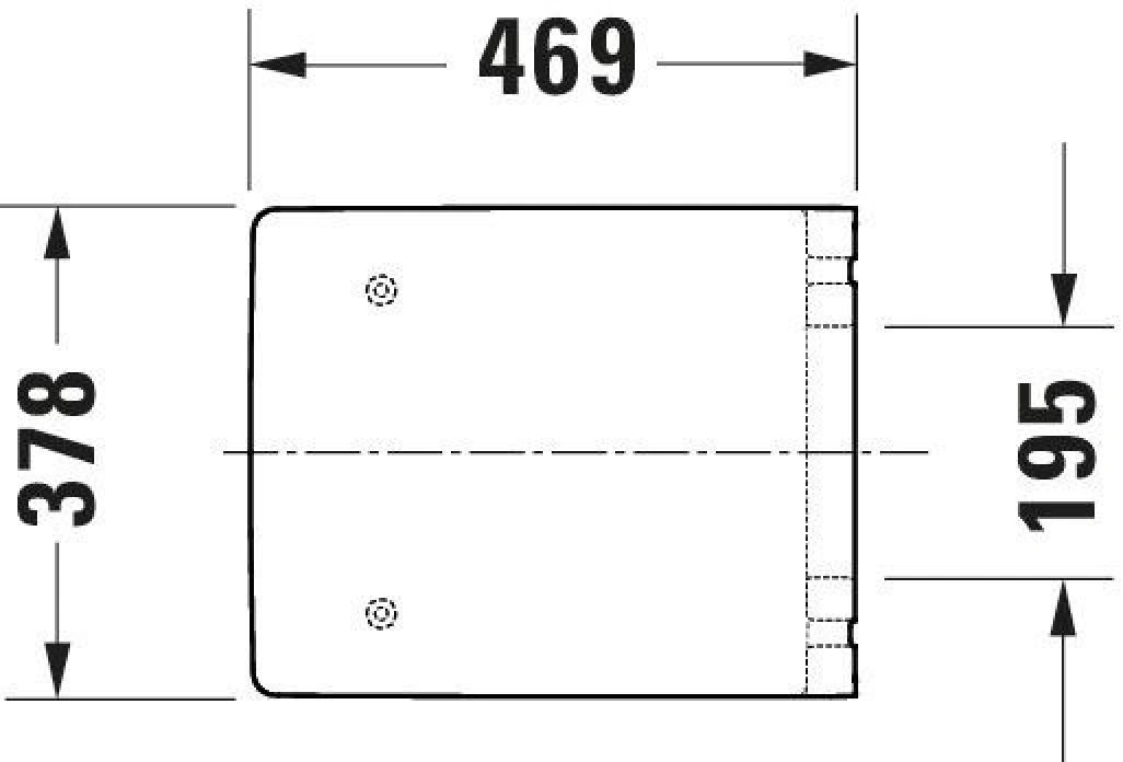 Abmessungen einer rechteckigen Form: 469mm breit, 378mm hoch, 195mm tief.