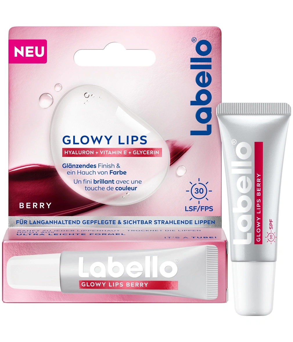 Labello GLOWY LIPS BERRY Lippenpflege mit Hyaluron und Vitamin E, 30 SPF