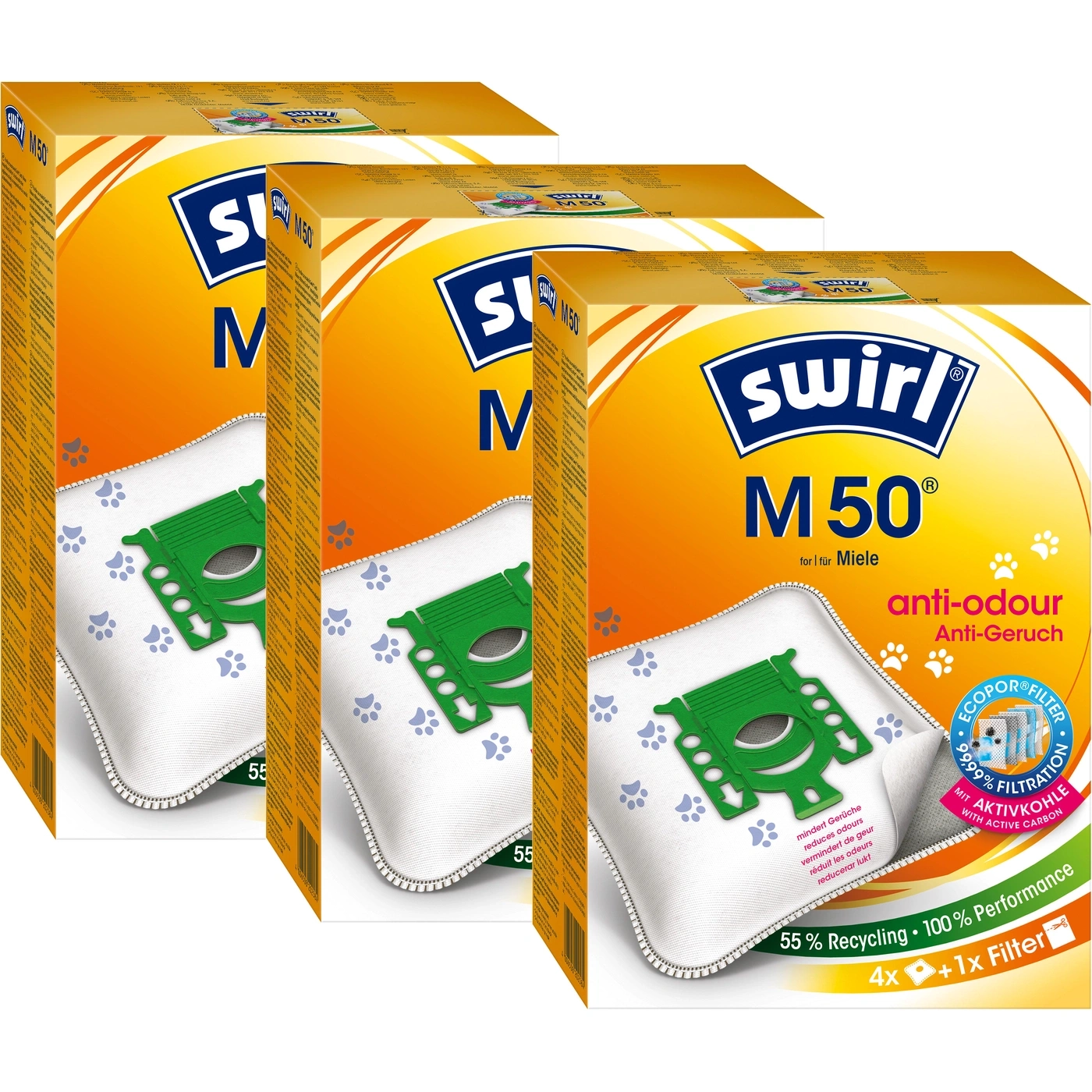 Swirl M50 Staubsaugerbeutel, Anti-Geruch, 55% Recycling, 100% Leistung, 4+1 Filter