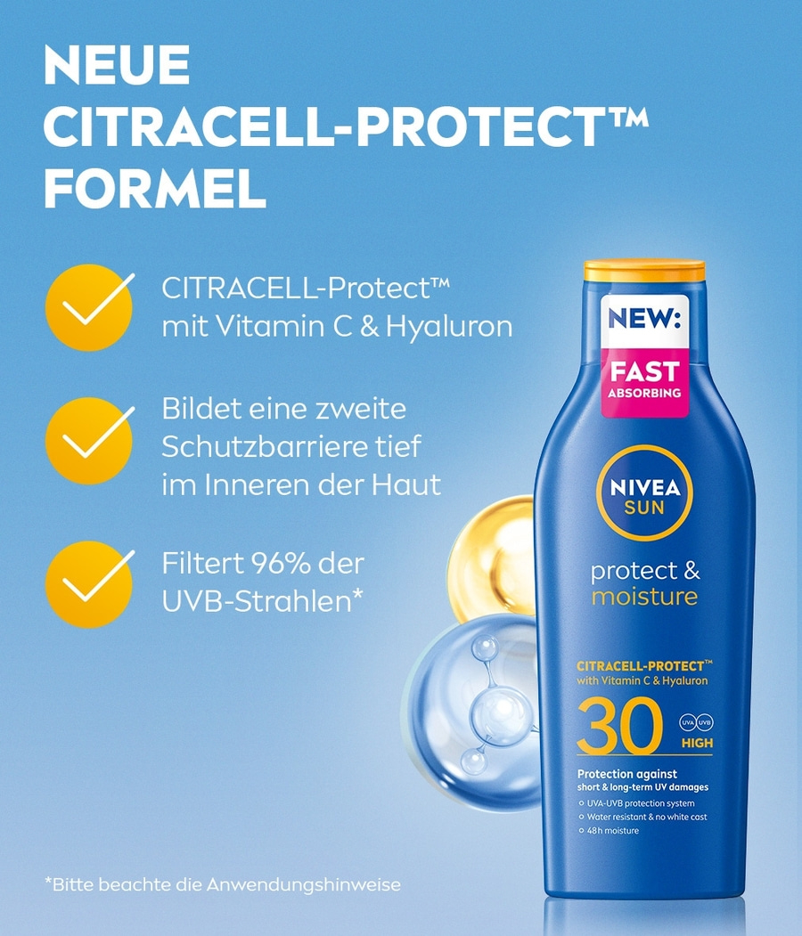Nivea Sun Sonnencreme mit Citracell-Protect, Vitamin C und Hyaluron, 30 LSF.