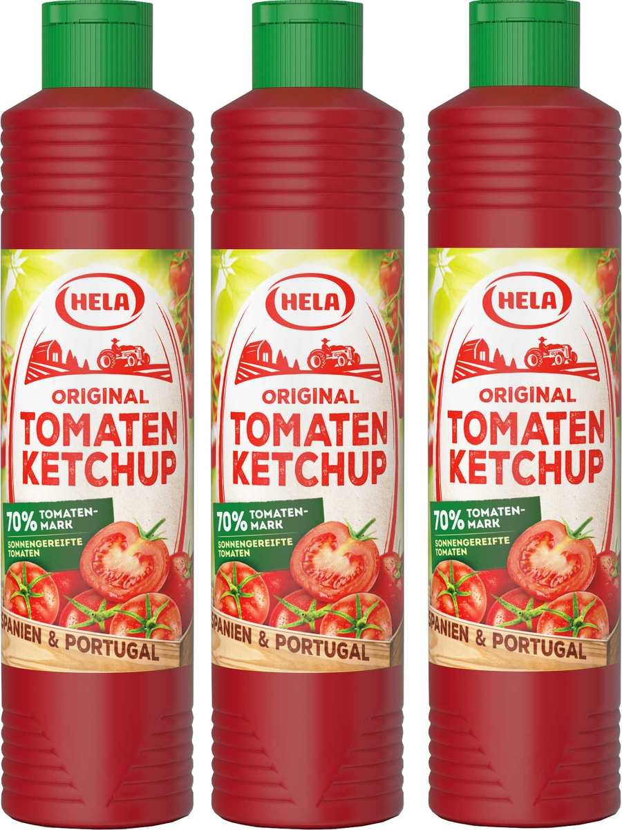 3 x Hela Ketchup Original Tomaten Ketchup 800 ml Flasche Tomatenketchup
