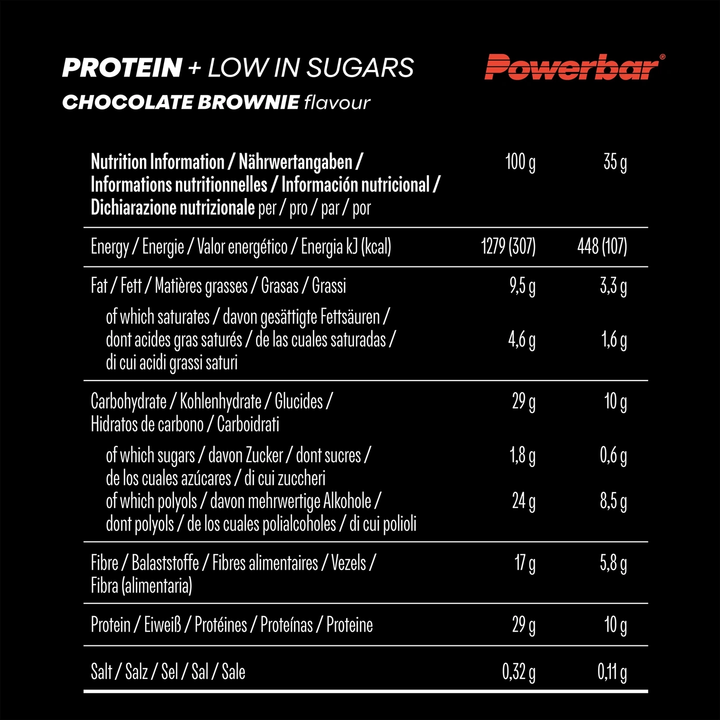 Nährwertangaben für Protein + Low in Sugars Schoko-Brownie-Geschmack