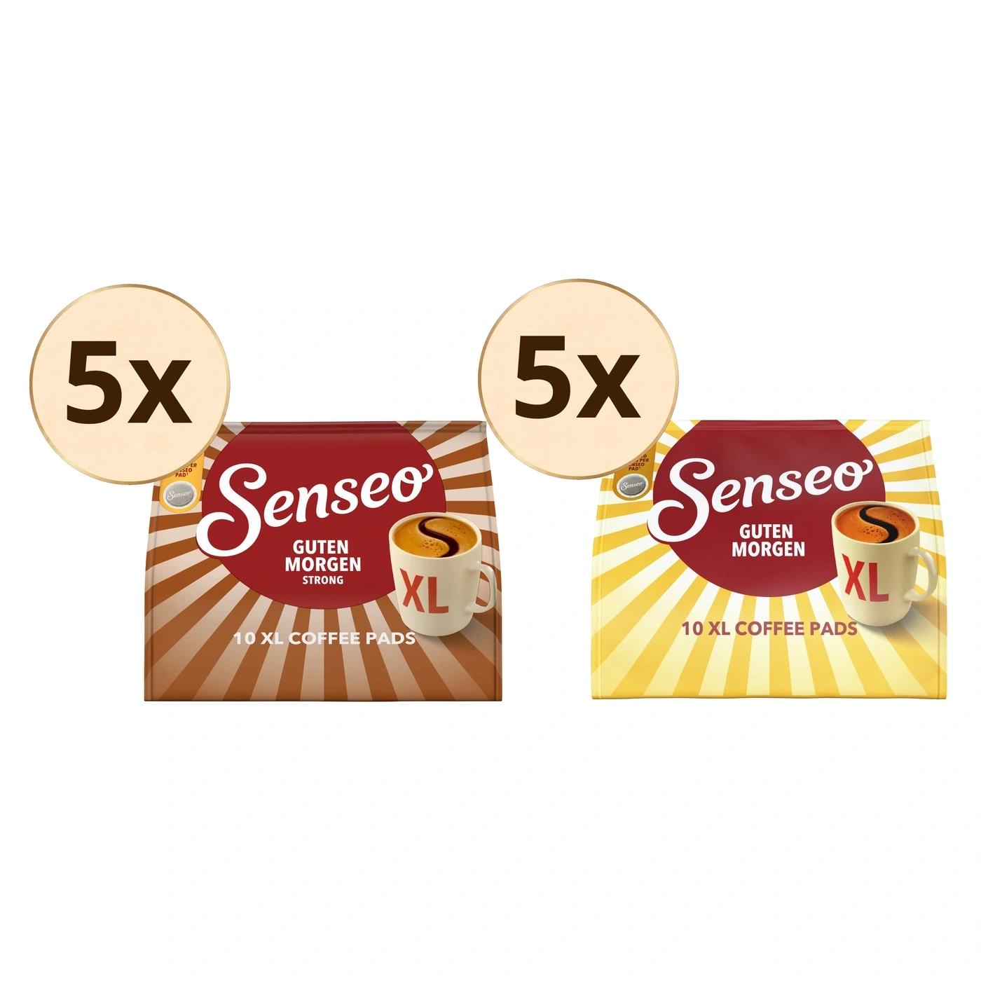 Zwei Senseo Packungen mit 5x und 10 XL Kaffeepads.