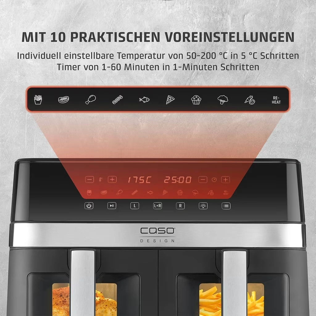 CASO Design AirFry DuoChef Heißluftfritteuse Dual Zone 2200W 14L Timer NEU