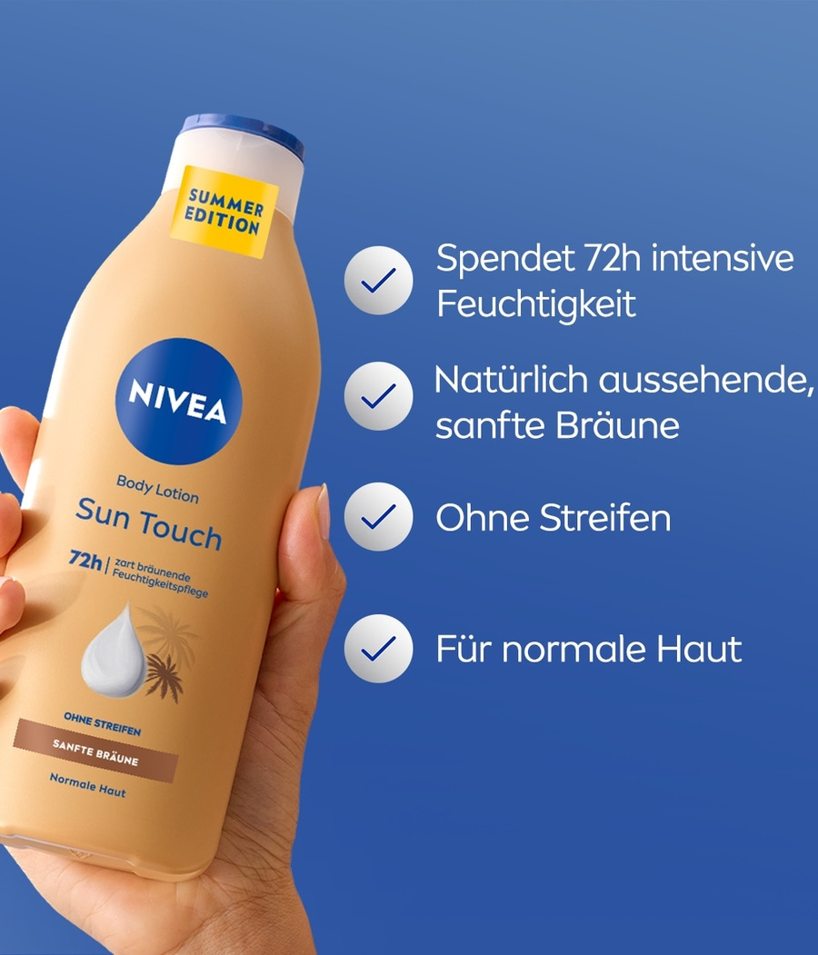Nivea Sun Touch Body Lotion, Sommer Edition, spendet Feuchtigkeit, sanfte Bräune