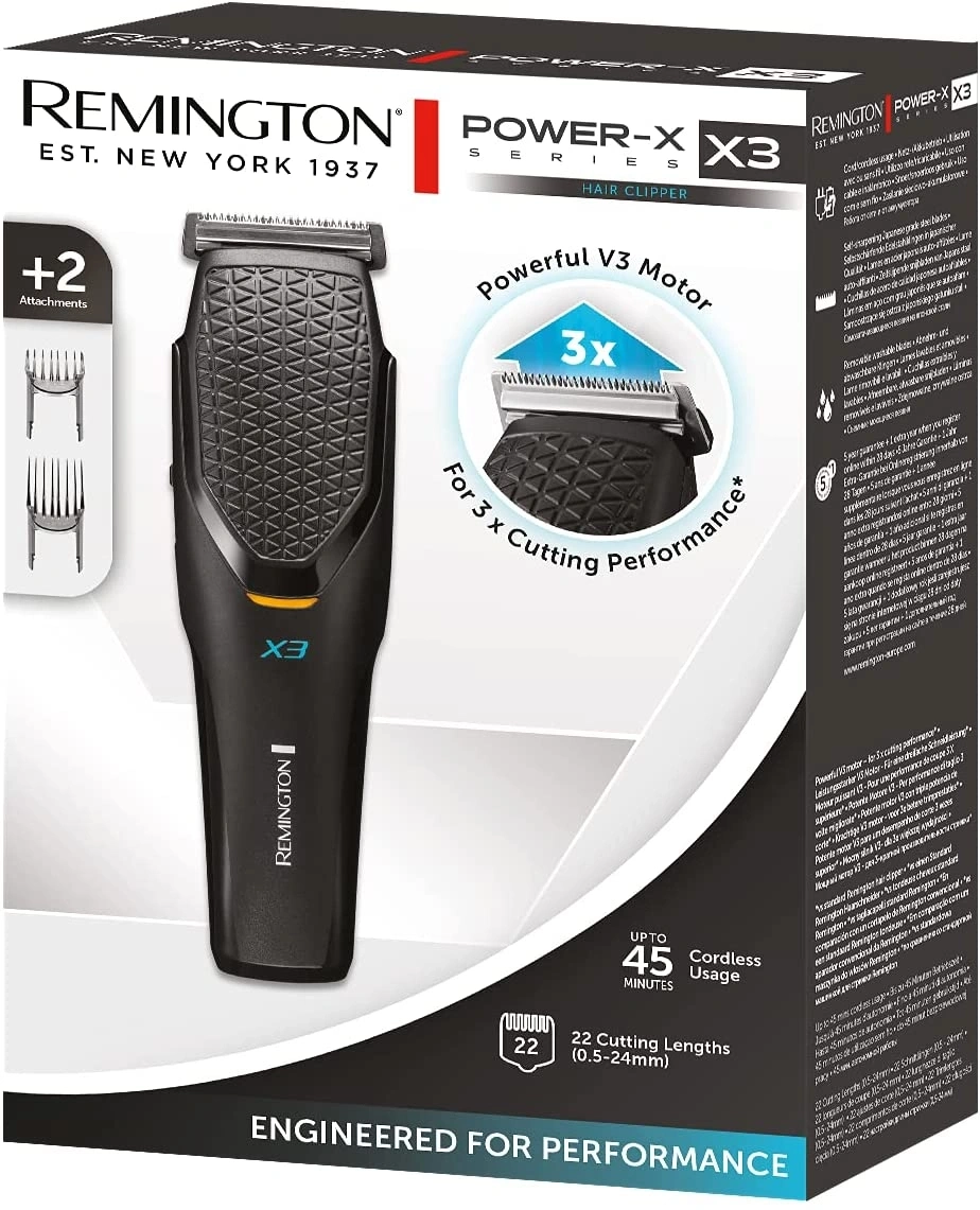 Remington Power-X X3 Haarschneider, 45 Minuten Akku, 22 Schnittlängen, Engineered for Performance.
