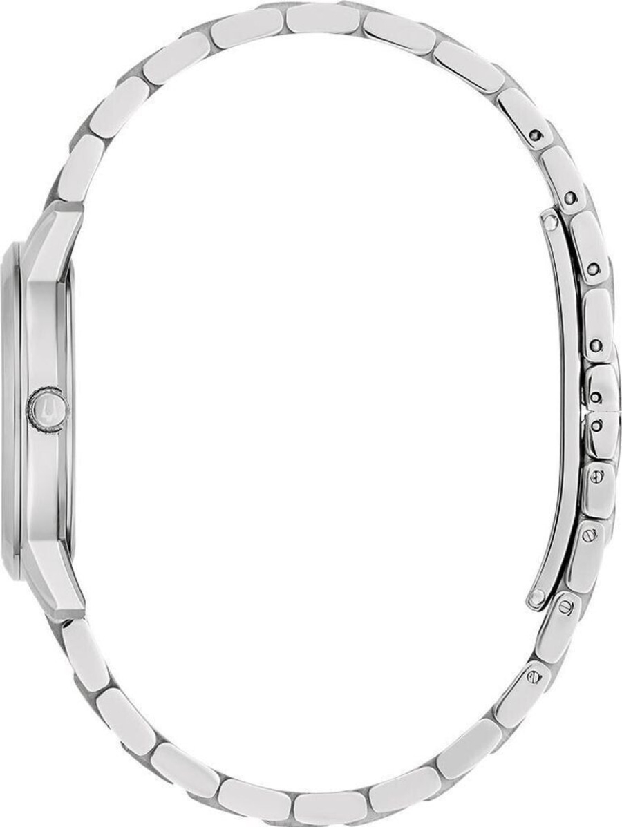 Silberne Armbanduhr, Seitenansicht, Detailaufnahme, elegantes Design, Metallarmband