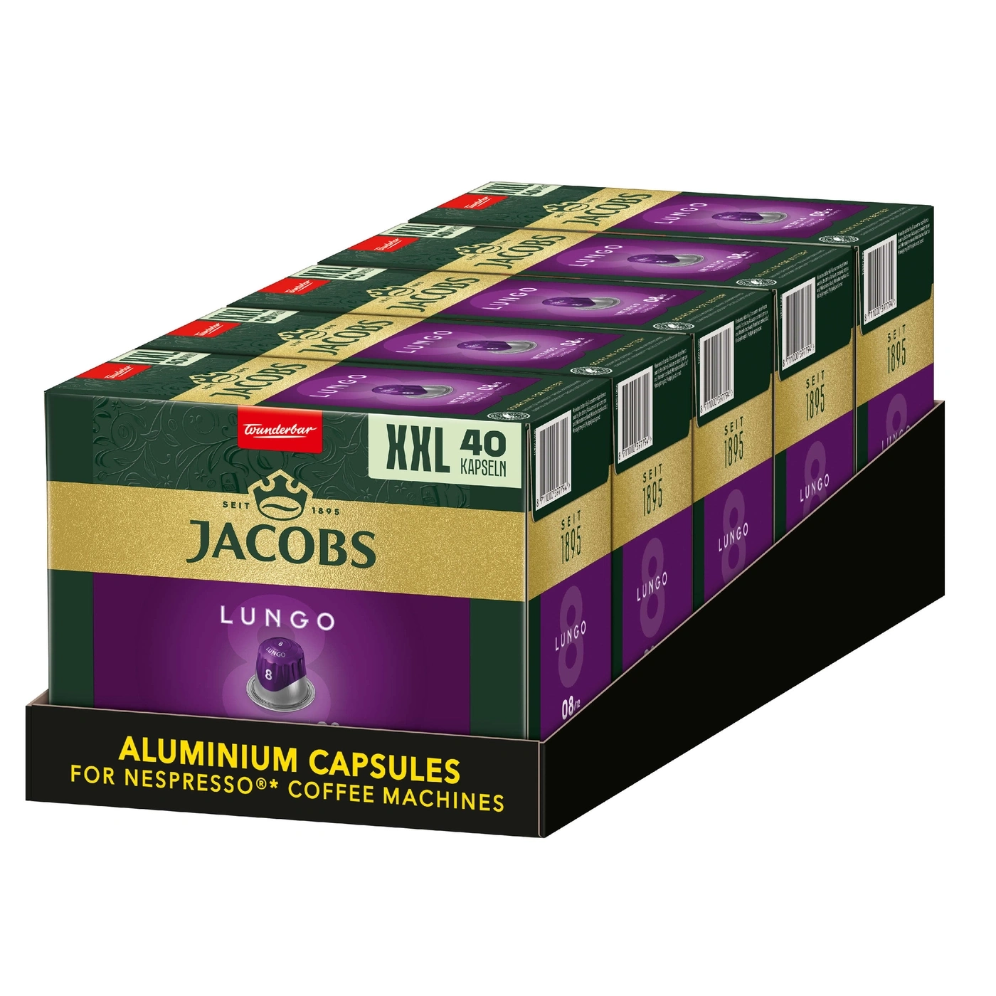 Jacobs Lungo Kaffeekapseln, XXL-Packung mit 40 Kapseln, für Nespresso-Maschinen, Intenso 08/12
