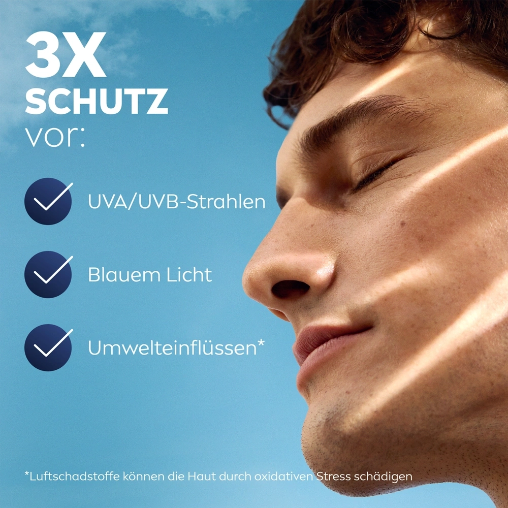 3X Schutz vor UVA/UVB-Strahlen, blauem Licht und Umwelteinflüssen