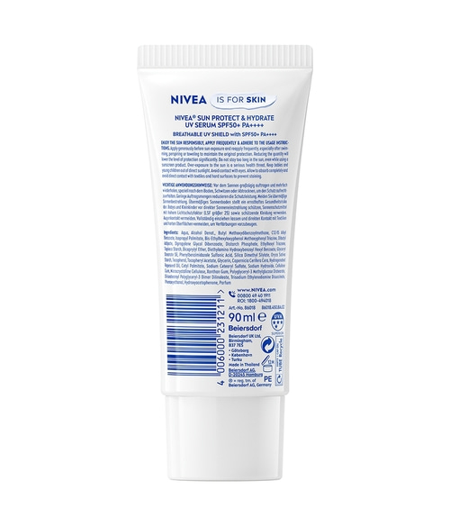 Nivea Sonnenschutz mit LSF 50+ PA++++, schützt und hydratisiert die Haut.