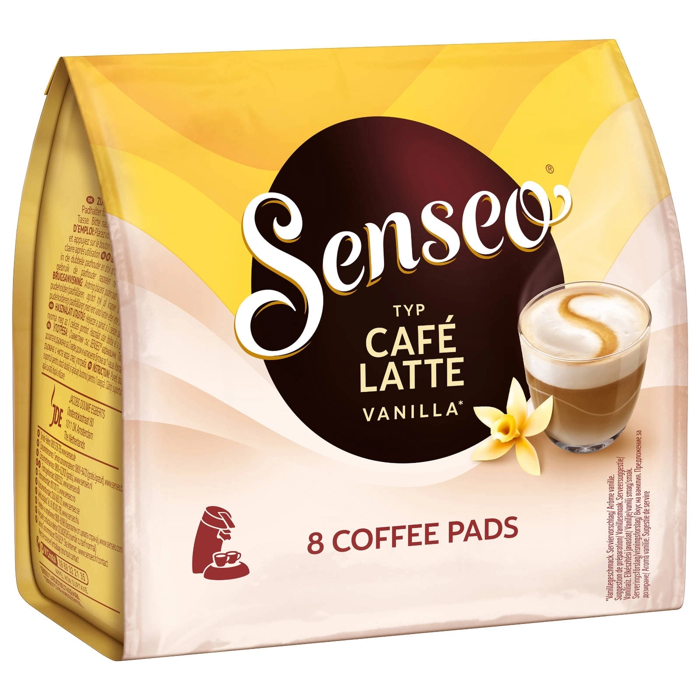 Senseo Café Latte Vanilla Kaffee Pads Packung mit 8 Stück. Kaffeezubereitung.