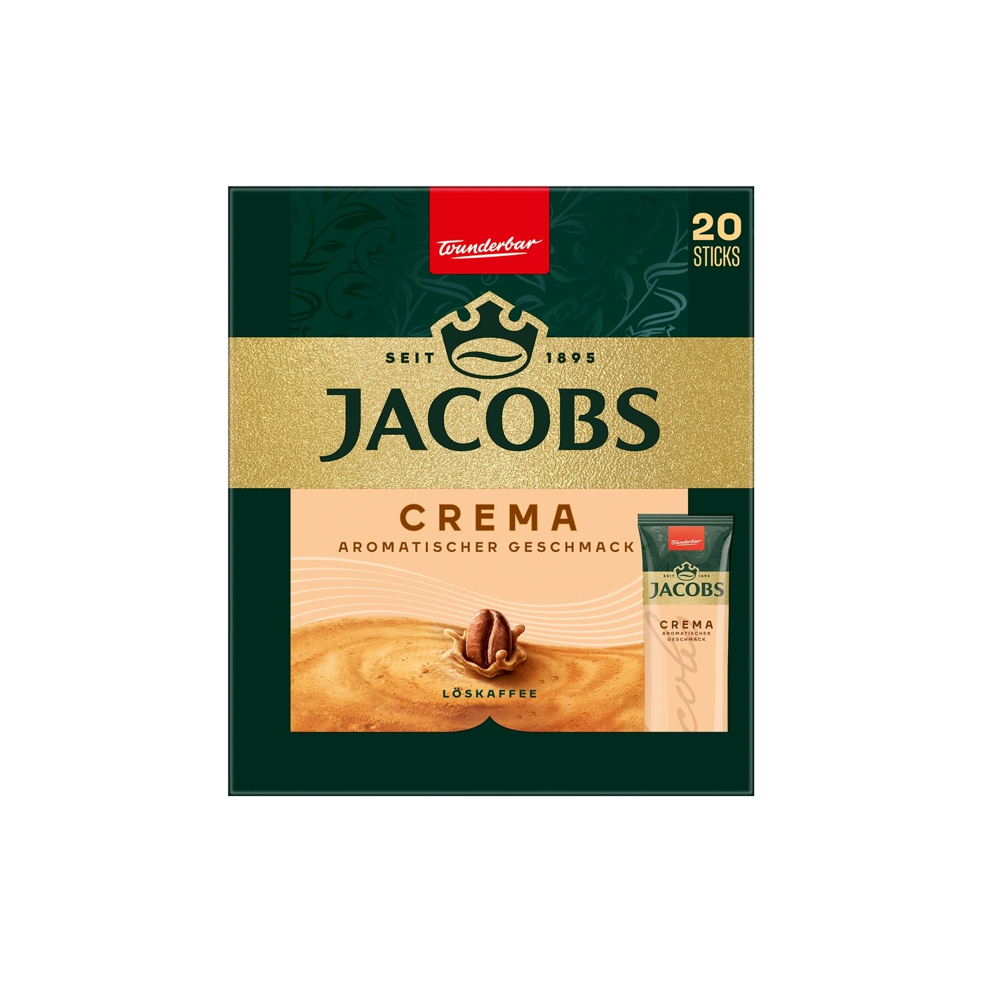 Jacobs Crema aromatischer Geschmack Löslicher Kaffee Packung mit 20 Sticks