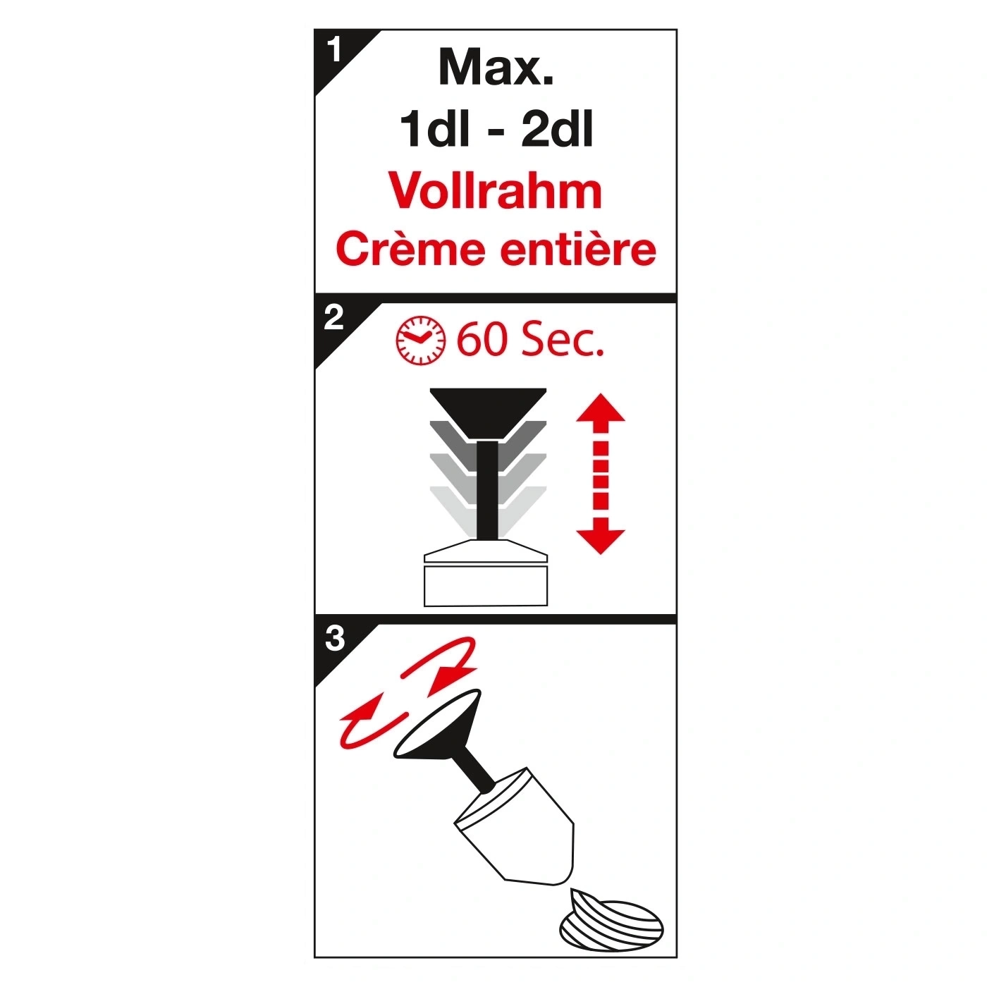 Schritt-für-Schritt-Anleitung zur Zubereitung von Sahne. Max. 1dl - 2dl Vollrahm Crème entière.