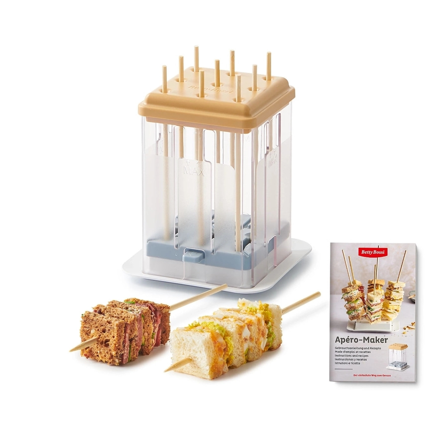 BETTY BOSSI Apéro-Maker ofenfest Snacks Canape Grau Beige Kunststoff Bambus NEU