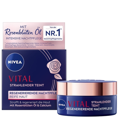 NIVEA Vital strahlender Teint regenerierende Nachtpflege mit Rosenblüten-Öl 50ml