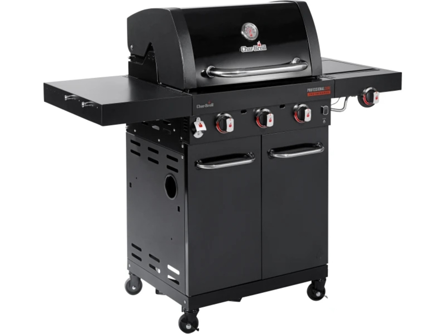 Schwarzer Gasgrill mit Seitenablage und Schrank, Char-Broil Professional