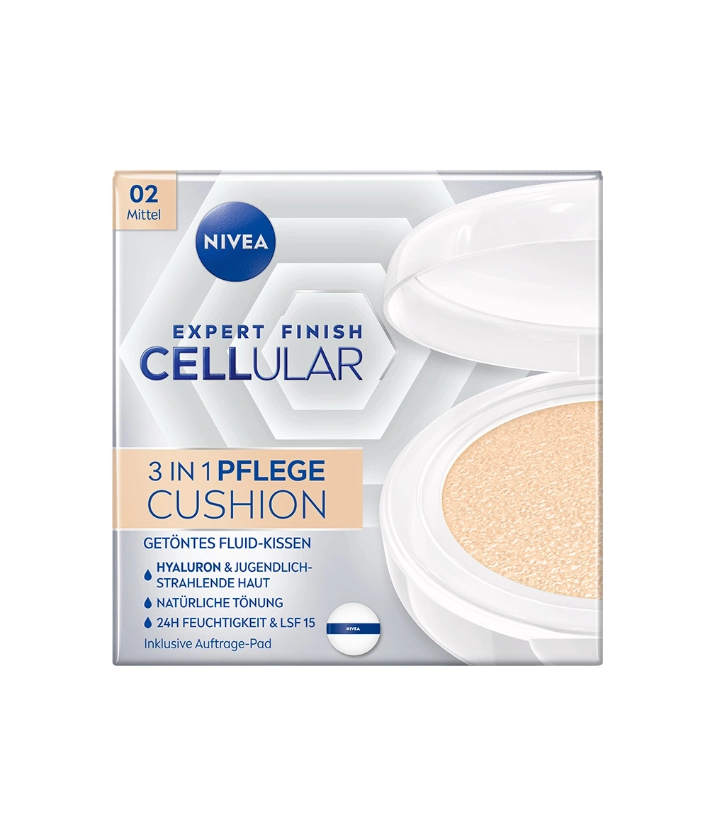 Nivea Cellular Expert Finish Cushion, 3 in 1 Pflege, getöntes Fluid-Kissen, Mittel