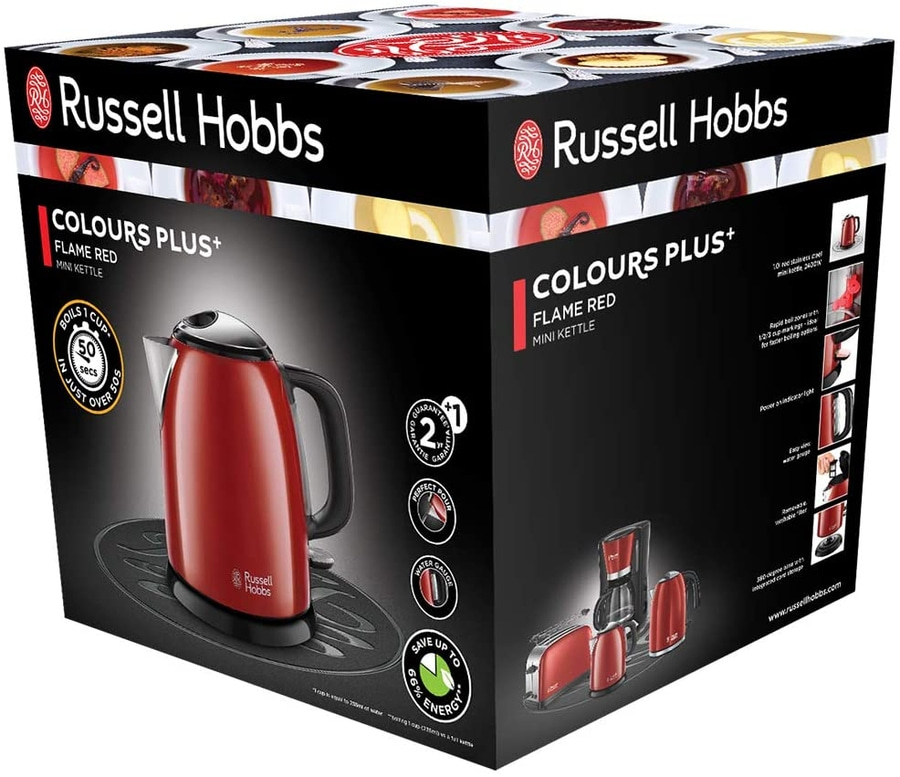 RUSSELL HOBBS Wasserkocher Colours Plus+ Flame Red 24992-70 Mini 1L 2400W