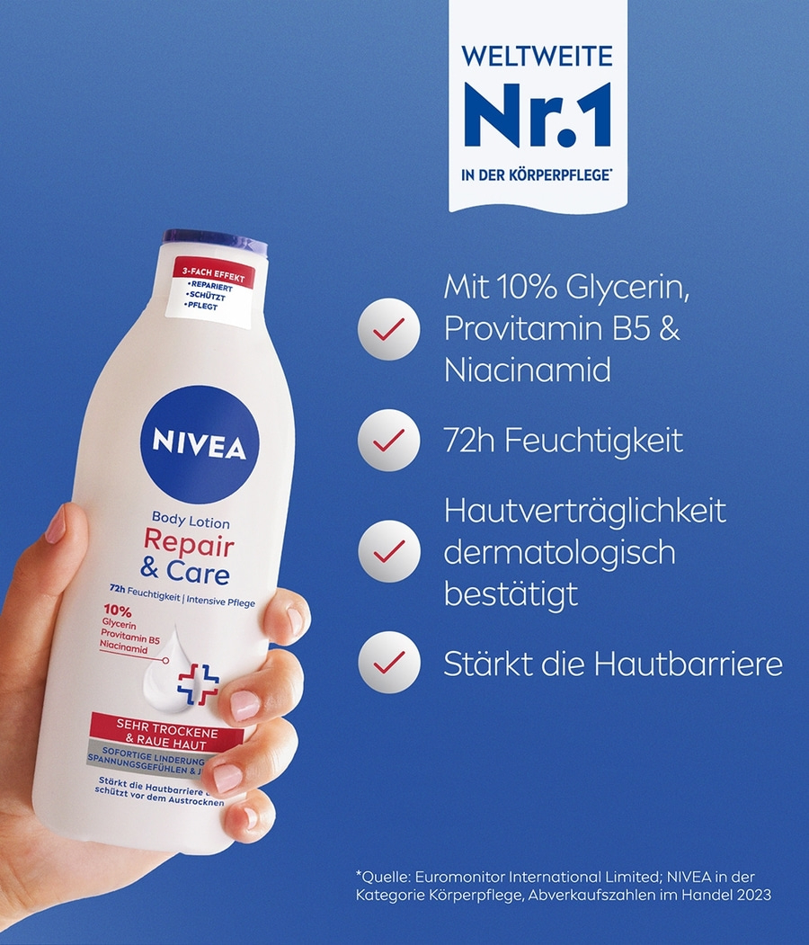 Nivea Body Lotion Repair & Care, 72h Feuchtigkeit, Hautpflege, Hautbarriere