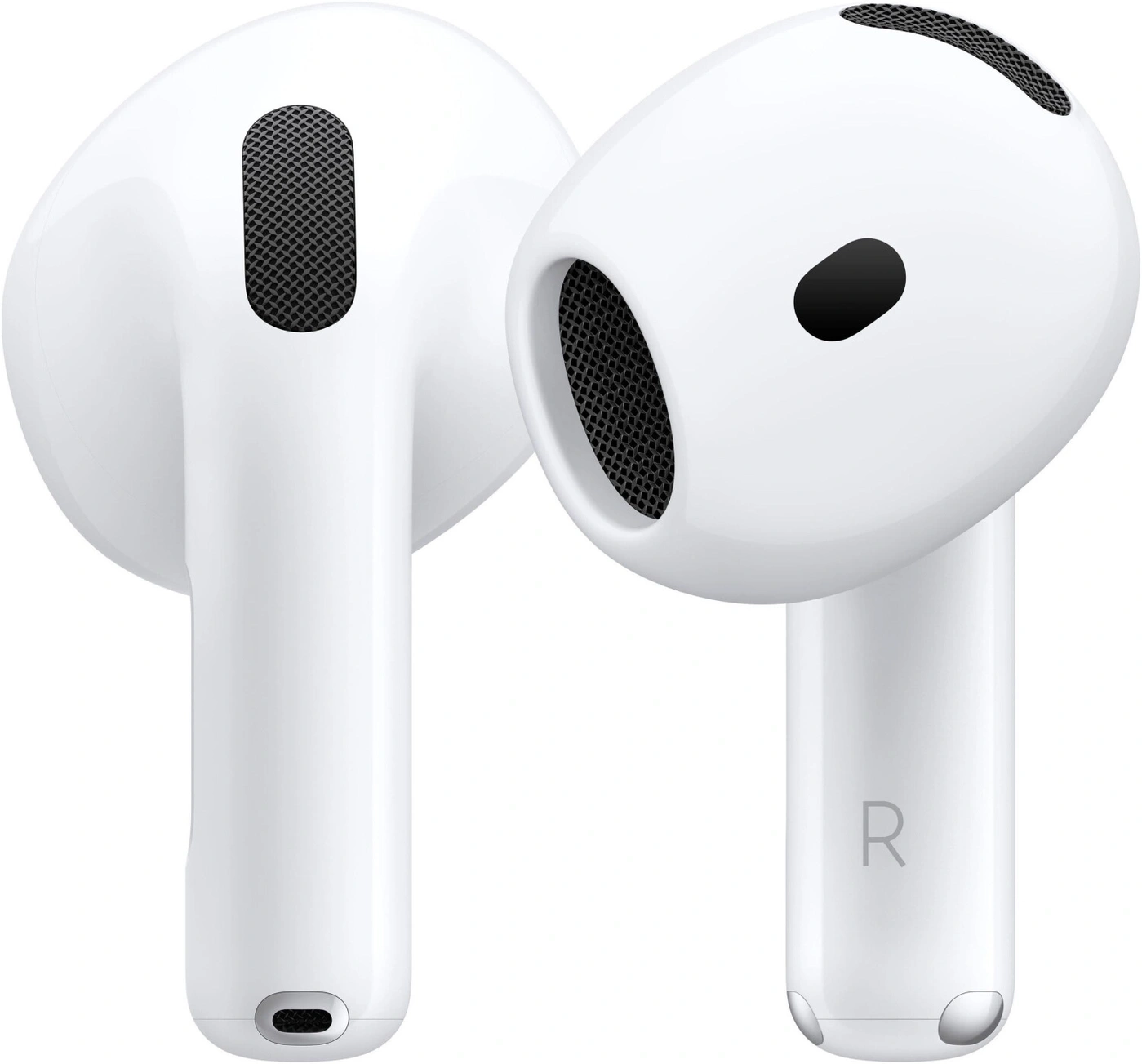 Zwei weiße Apple AirPods, Nahaufnahme, Ohrhörer, Technologie, Musik, Audio