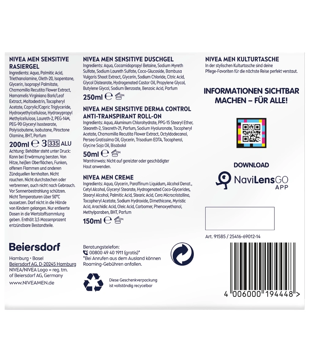 NIVEA MEN Rasiergel, Duschgel, Roll-On, Creme und Kulturtasche mit Beiersdorf Informationen.