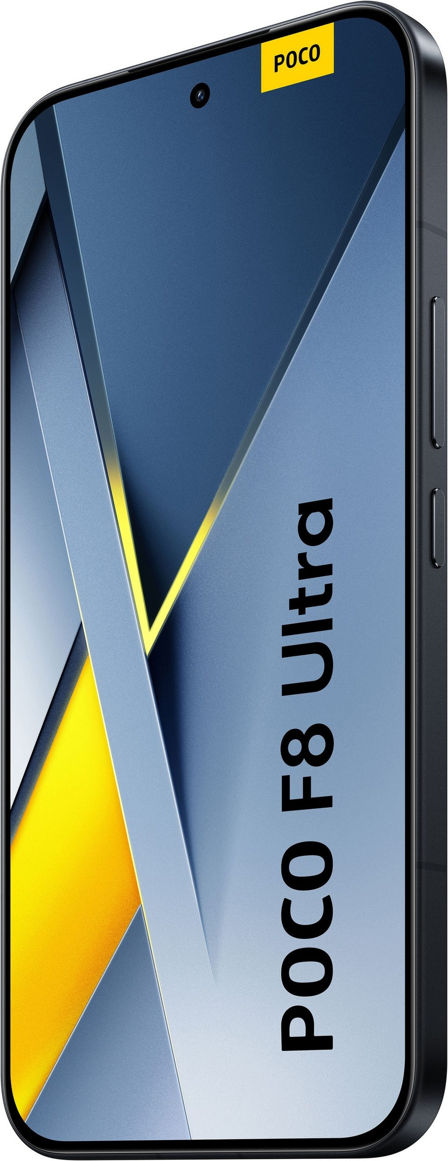 POCO F8 Ultra Smartphone mit gelbem Akzent und POCO-Logo auf dem Bildschirm