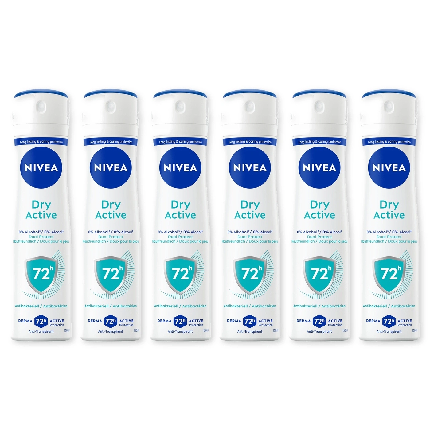 Nivea Dry Active Deodorant Spray 72h Active Protection Anti-Transpirant Dual Protect 150ml Six Pack