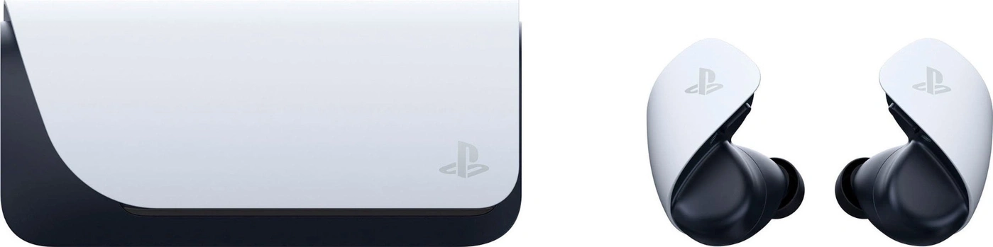 Ein PlayStation 5 Ladecase und Kopfhörer mit dem PlayStation-Logo.