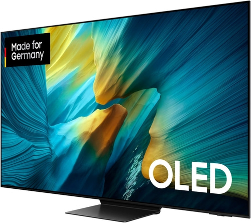 Ein moderner OLED-Fernseher mit dem Schriftzug "Made for Germany" und "OLED" auf dem Bildschirm.