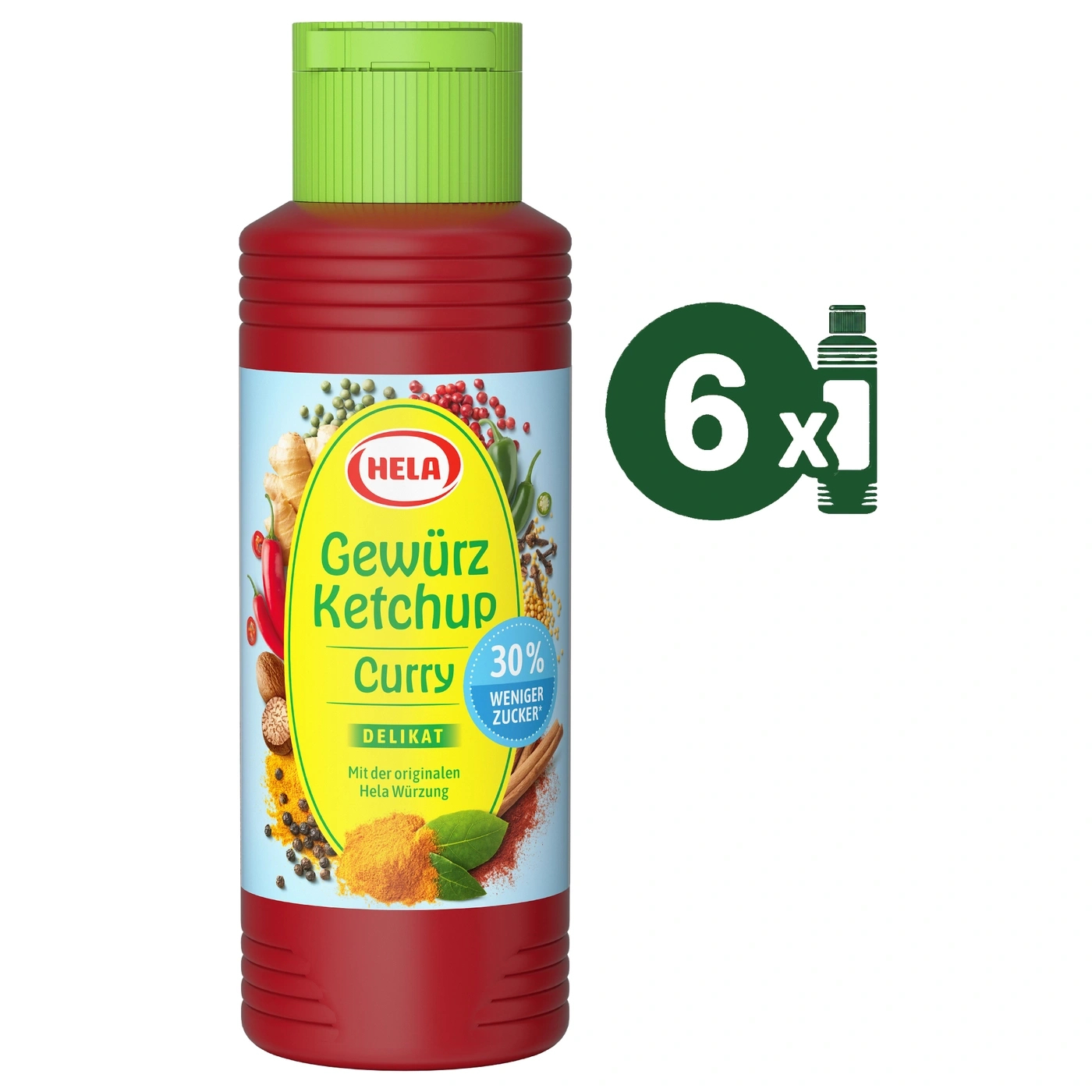 Hela Gewürzketchup Curry 6x Delikat mit 30% weniger Zucker