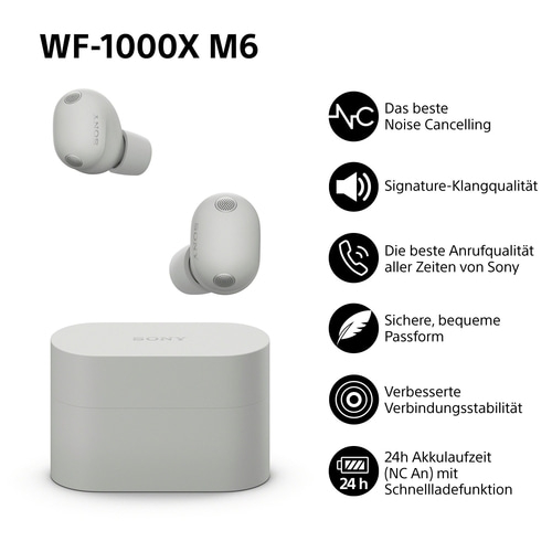 Sony WF-1000X M6 mit Ladecase und Funktionen auf Deutsch