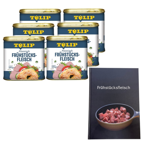 TULIP 6x Frühstücksfleisch Schwein 340g Dänische Delikatesse mit extra Kochbuch