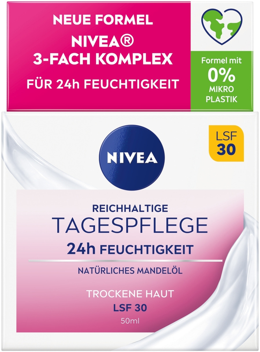 NIVEA Reichhaltige Tagespflege für trockene Haut mit Mandelöl LSF30 2 x 50ml