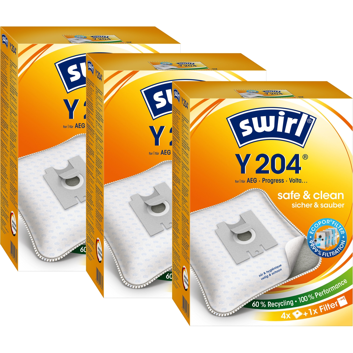 SWIRL Staubsaugerbeutel Y 204 EcoPor® AEG, Progress, Volta 12 Beutel