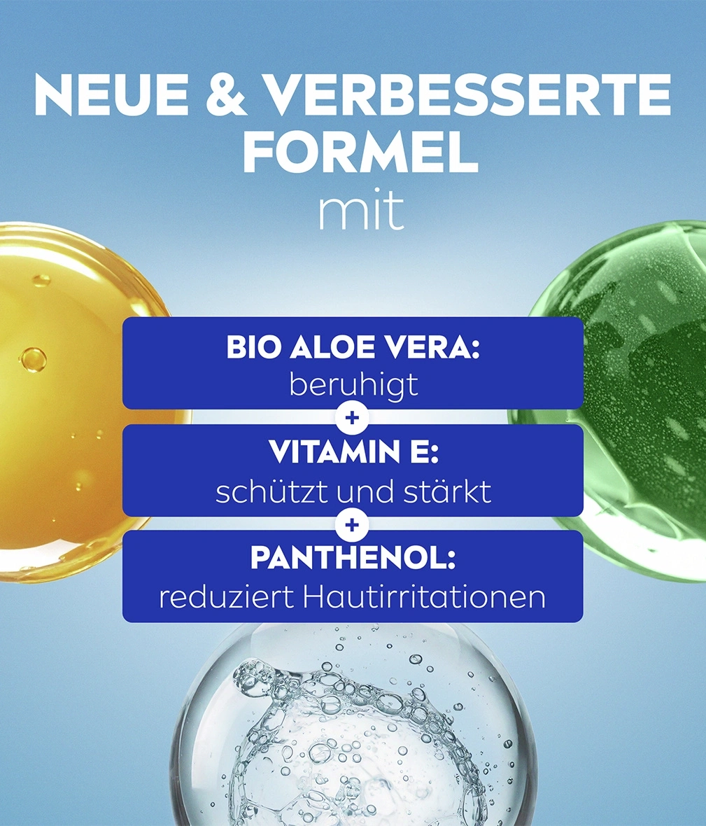 Neue & verbesserte Formel mit Bio Aloe Vera, Vitamin E und Panthenol.