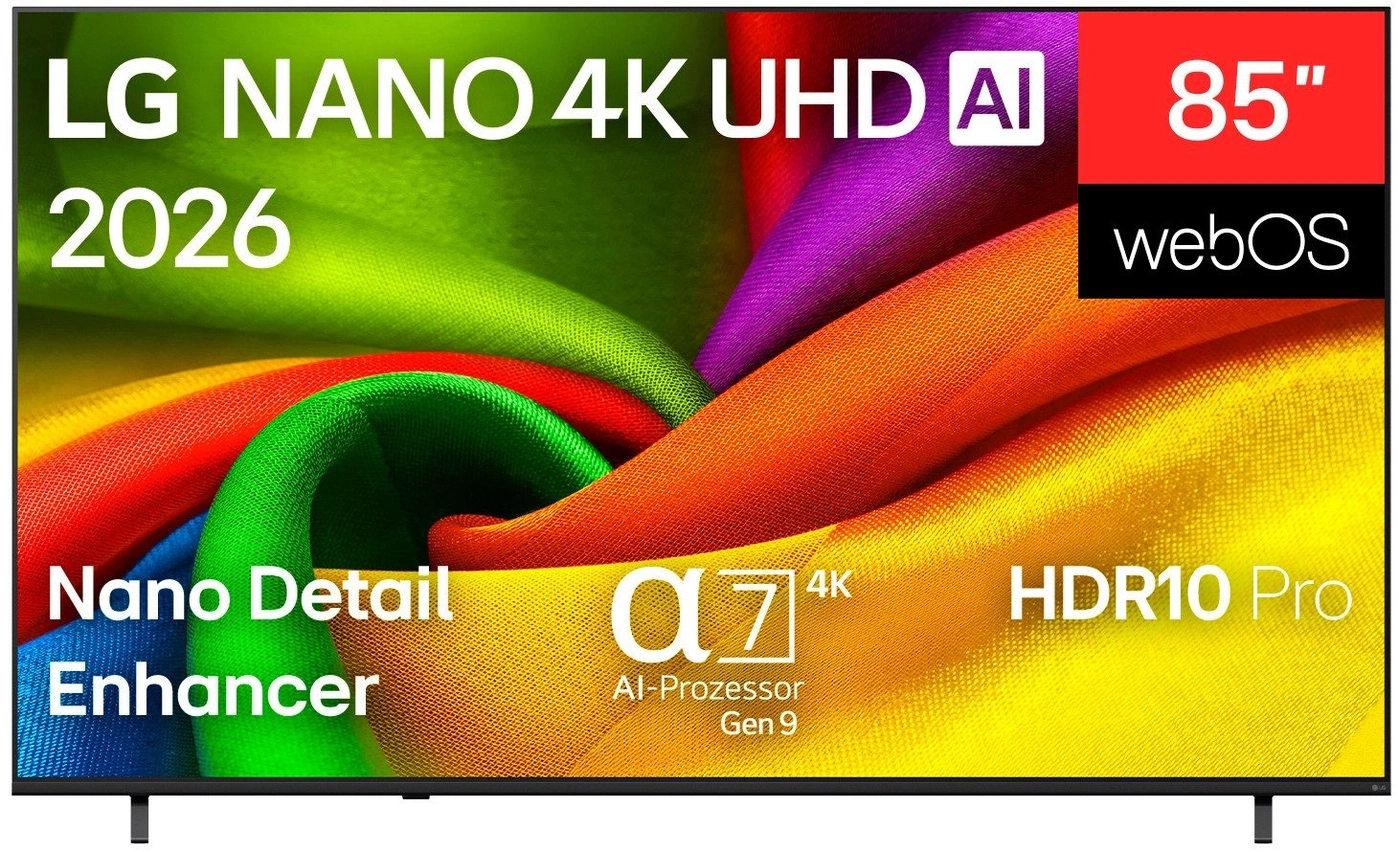 LG 4K UHD Fernseher mit Nano Detail Enhancer und 85 Zoll Displaygröße.