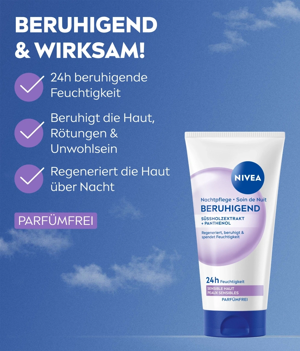 Eine Nivea Handcreme mit dem Text "Beruhigend & Wirksam!"