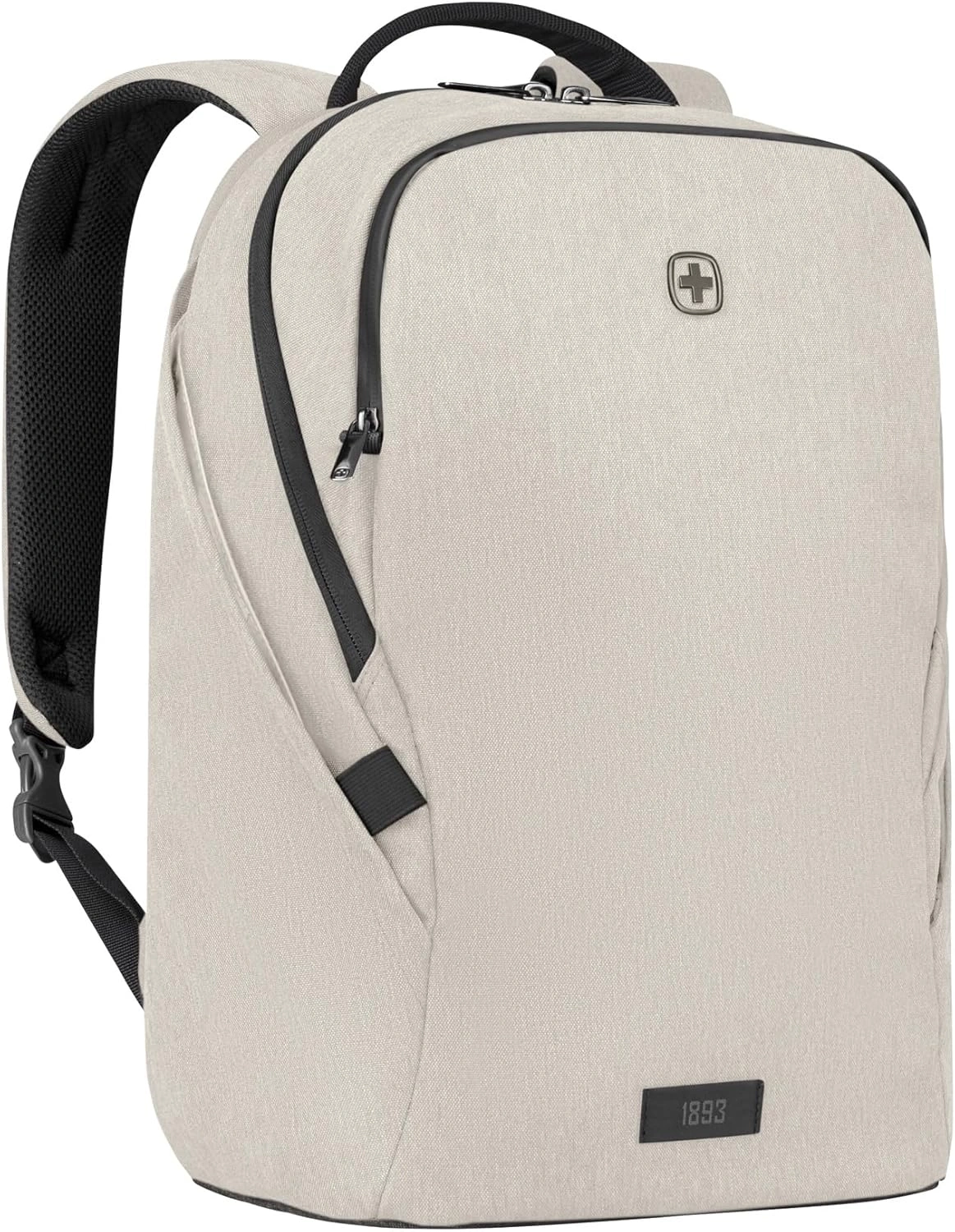 Beige Rucksack mit schwarzem Reißverschluss und Logo, 1893