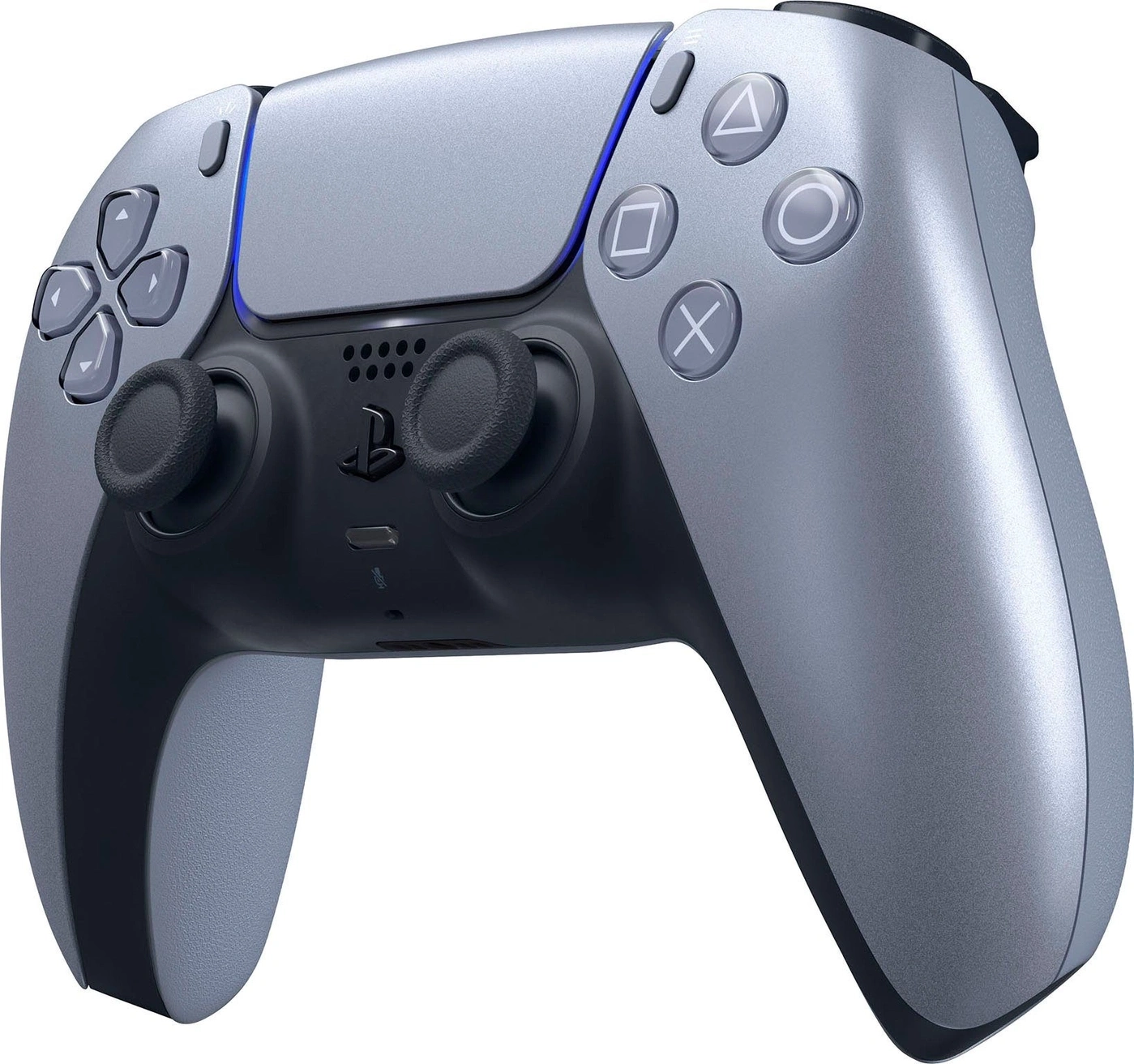 Grauer Playstation 5 DualSense-Controller, Nahaufnahme, Tasten, Joystick, Spielkonsole