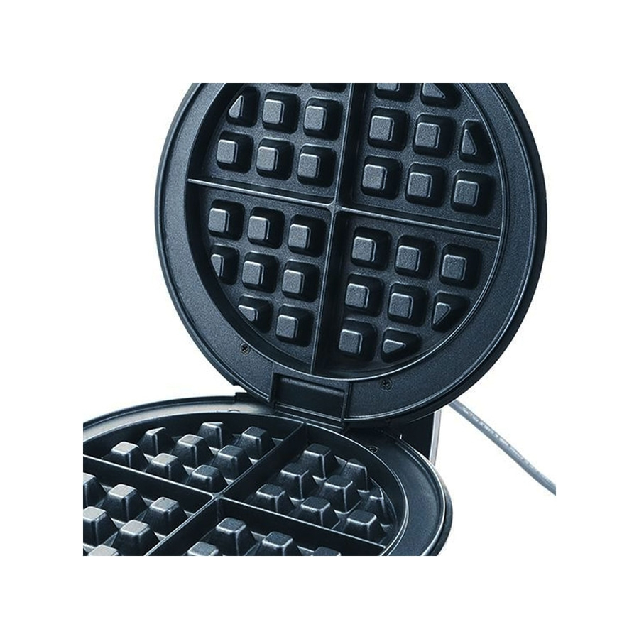 Waffeleisen, offen, mit quadratischen Vertiefungen, Detailaufnahme, schwarz, Küche, Essen