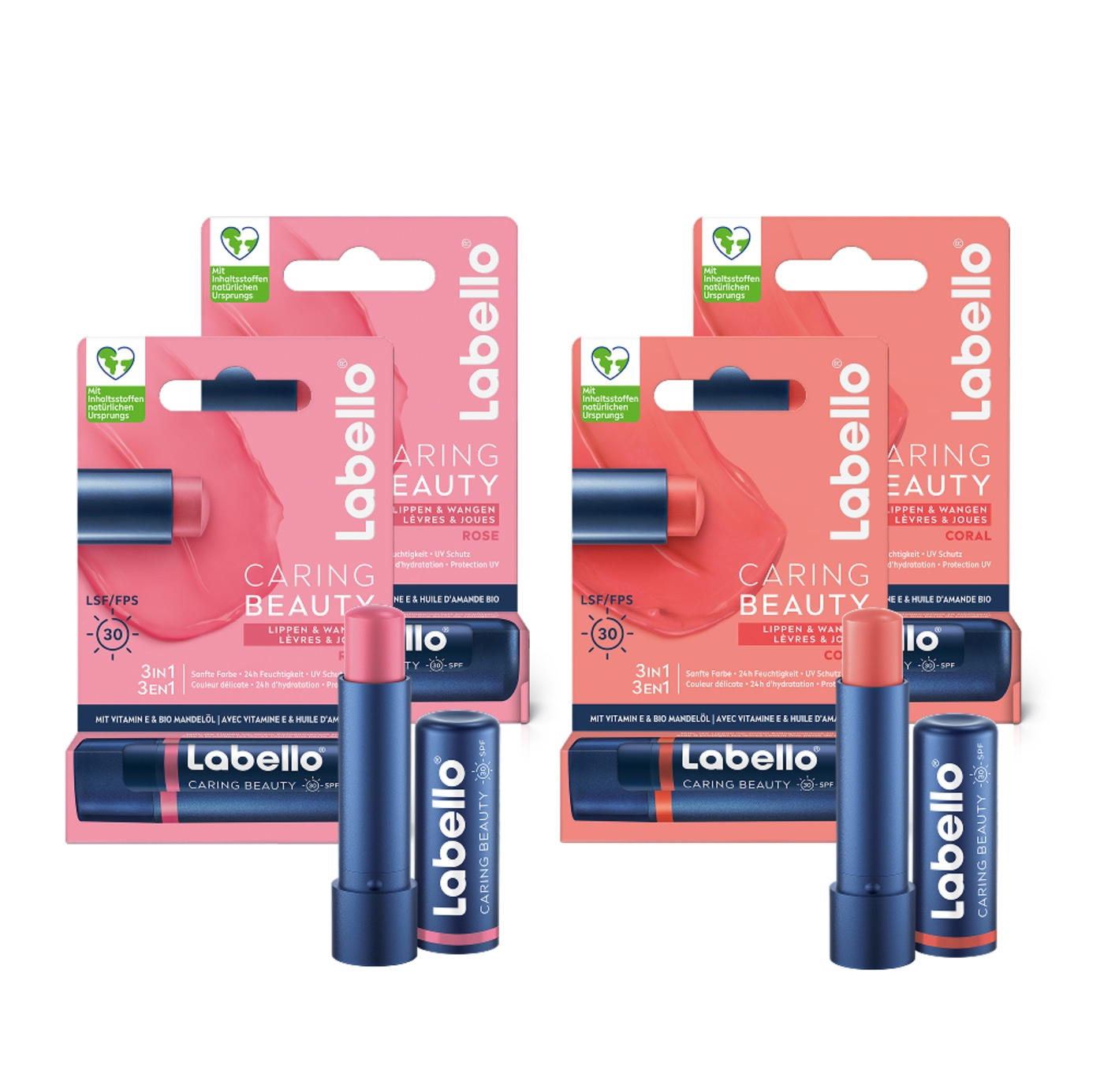 Labello Lippenpflege 'Caring Beauty Rose' und 'Caring Beauty Coral' im Doppelpack