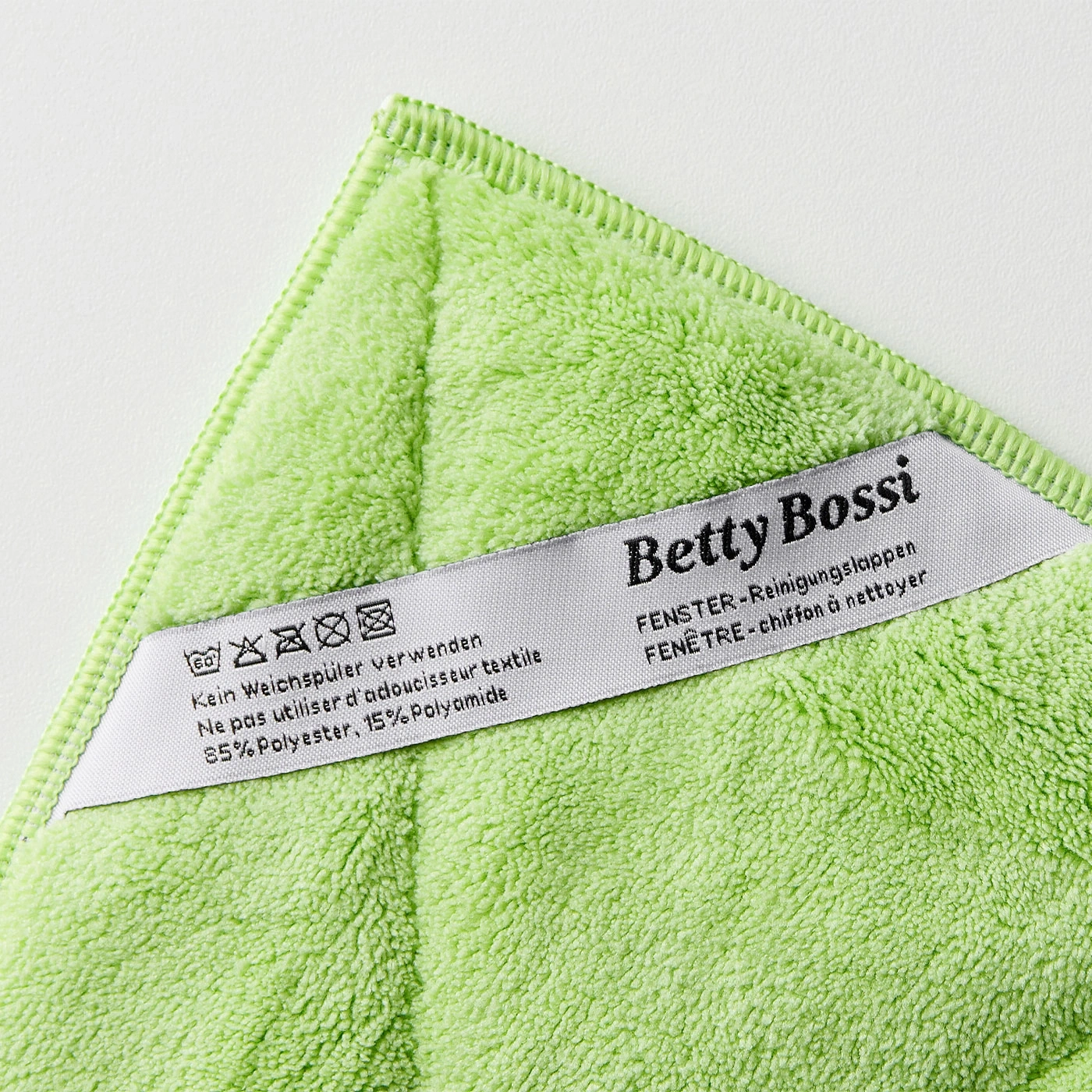 Grünes Reinigungstuch mit Text, Betty Bossi, Fensterreinigung