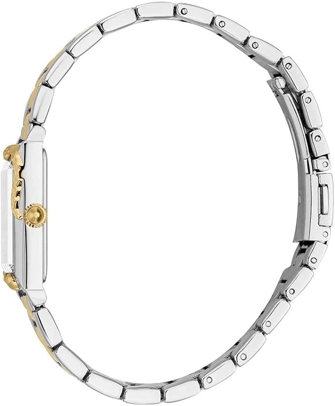 Armbanduhr mit goldfarbenem Zifferblatt und silbernem Armband
